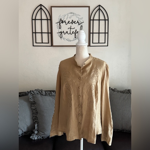 Lauren Ralph Lauren 100% Linen Tunic Blouse Size 1X Eyelet Details Coastal Beach - Picture 12 of 15